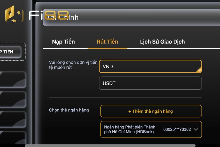 Cập nhật thông tin giao dịch tại mục rút tiền Fi88