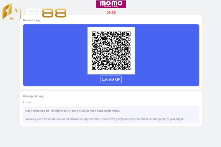 Hoàn tất quy trình nạp tiền Fi88 trên ví điện tử Momo Pay