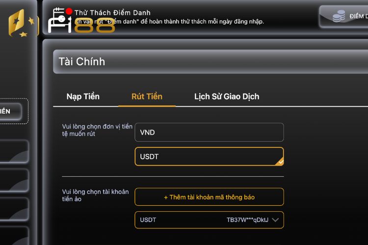 Thêm tài khoản USDT liên kết tại nhà cái Fi88